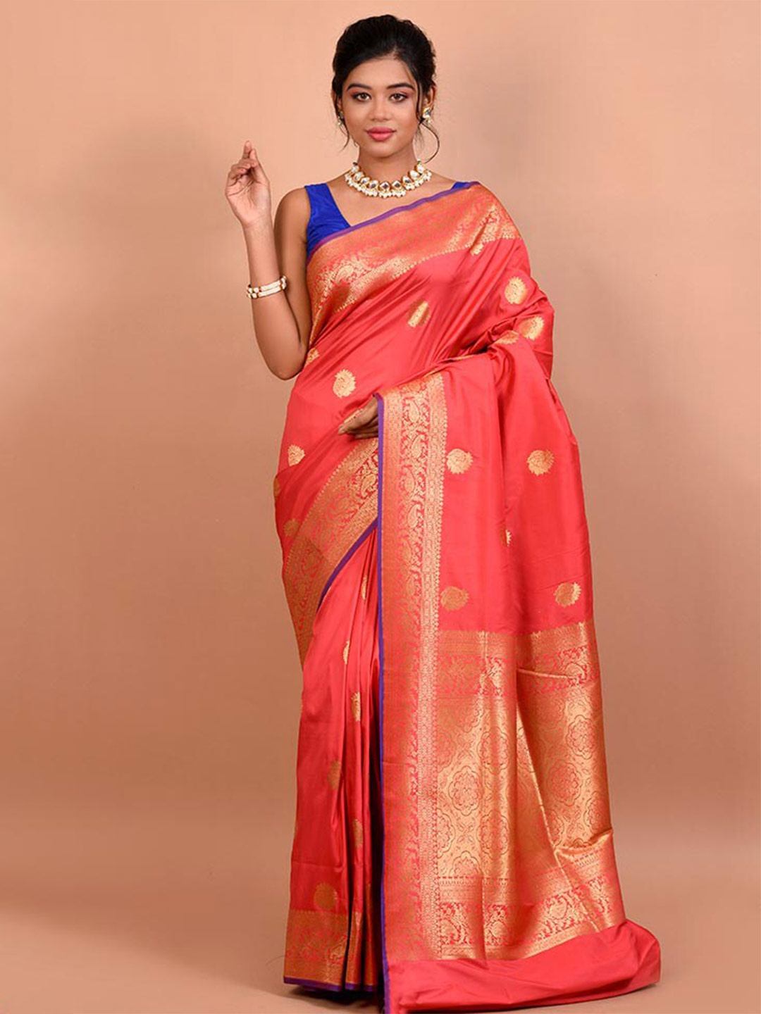 

AllSilks Ethnic Motif Woven Design Zari Uppada Saree, Pink
