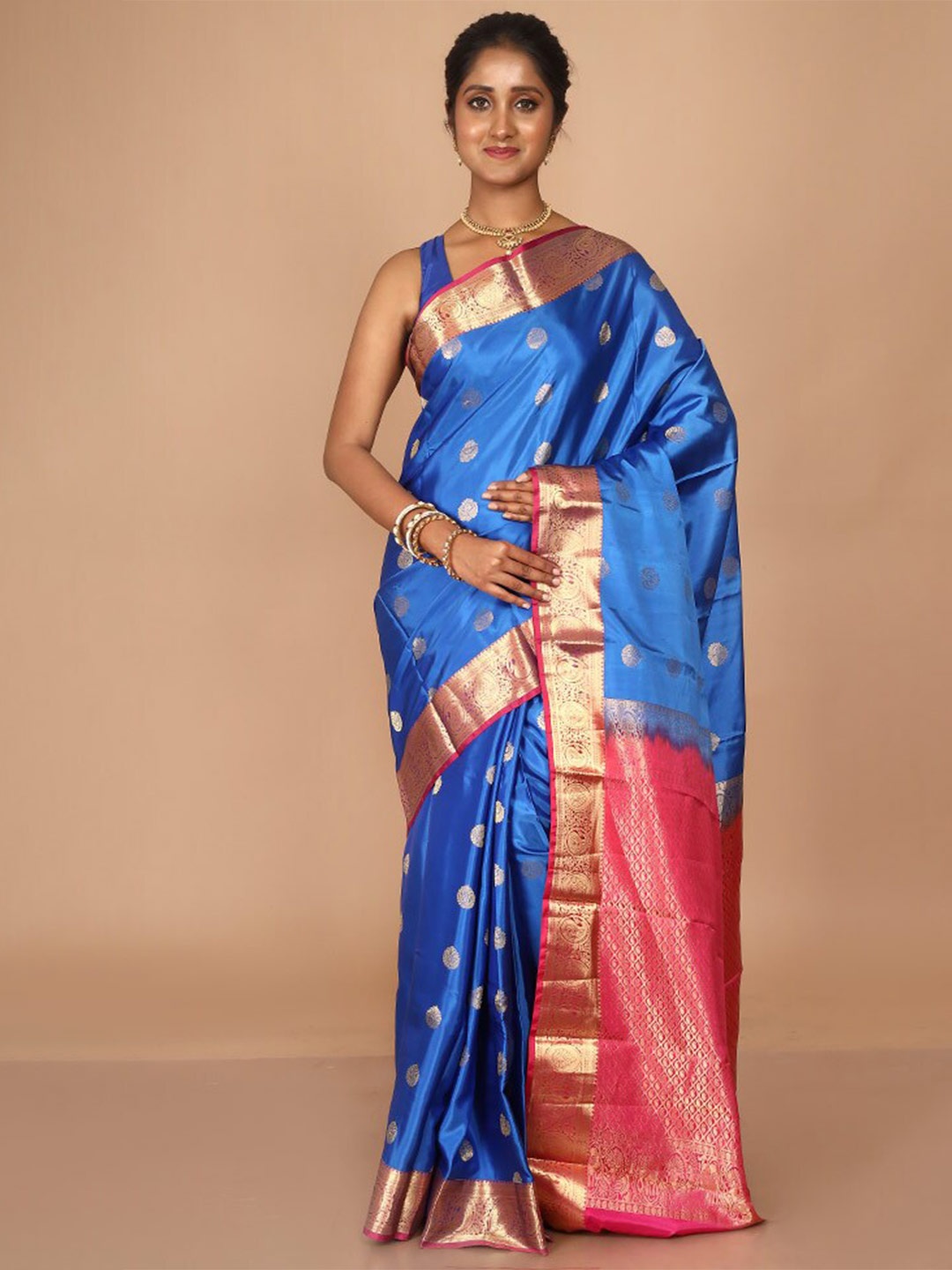 

AllSilks Ethnic Motif Woven Design Zari Kanjeevaram Saree, Blue