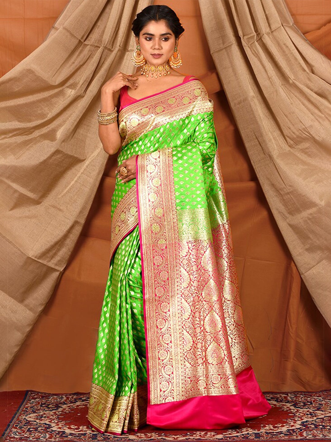 

AllSilks Ethnic Motif Woven Design Zari Banarasi Saree, Green
