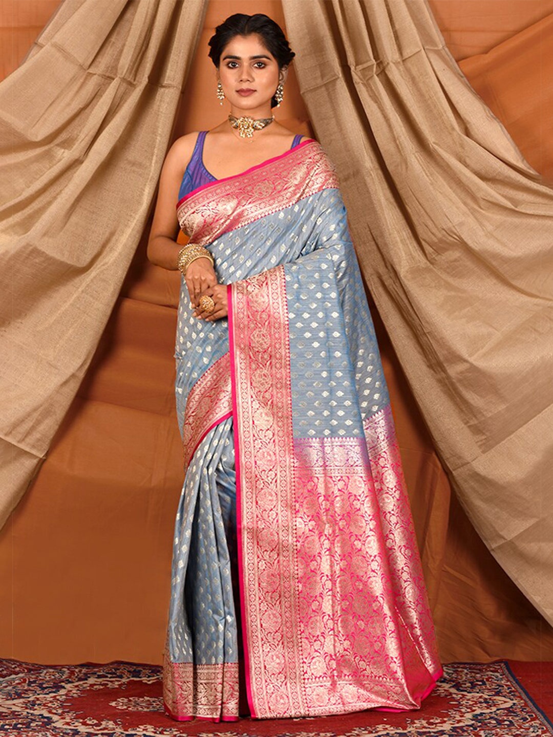 

AllSilks Ethnic motif Woven Design Zari Uppada Saree, Blue
