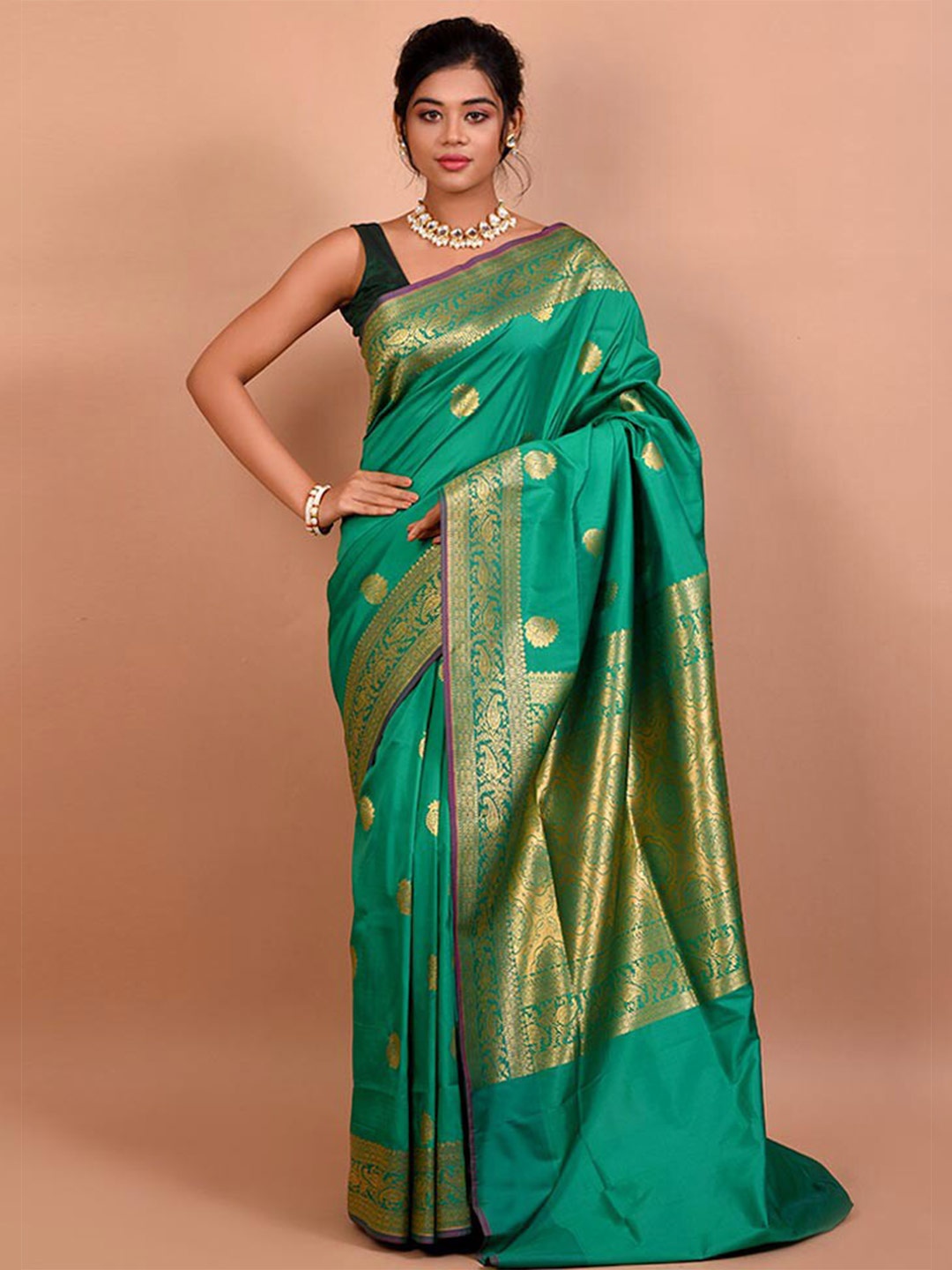 

AllSilks Ethnic Woven Design Zari Uppada Saree, Green