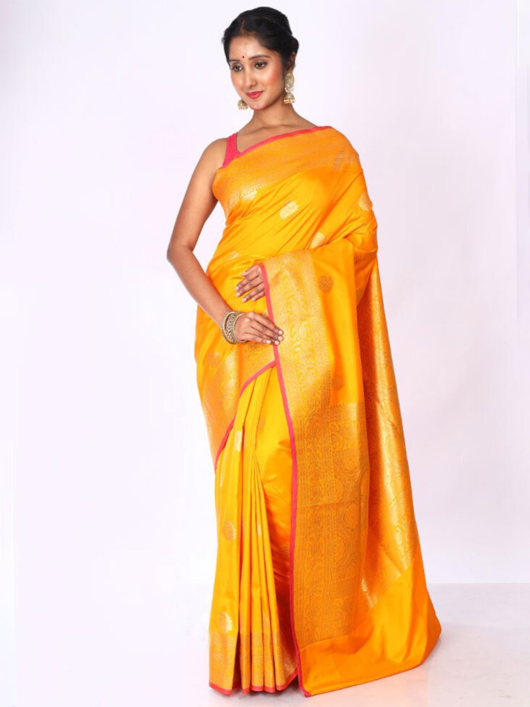 

AllSilks Ethnic Woven Design Zari Uppada Saree, Orange