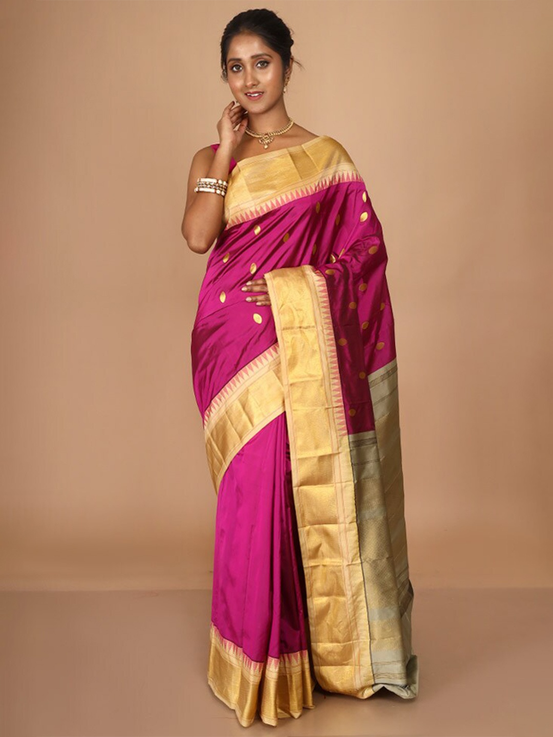 

AllSilks Ethnic Woven Design Zari Kanjeevaram Saree, Magenta