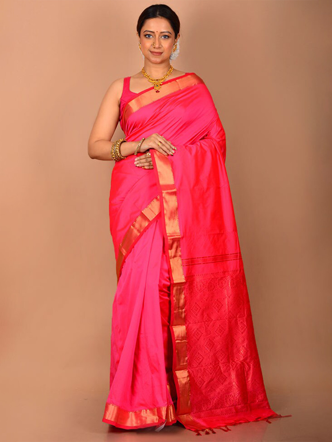 

AllSilks Woven Design Zari Kanjeevaram Saree, Pink