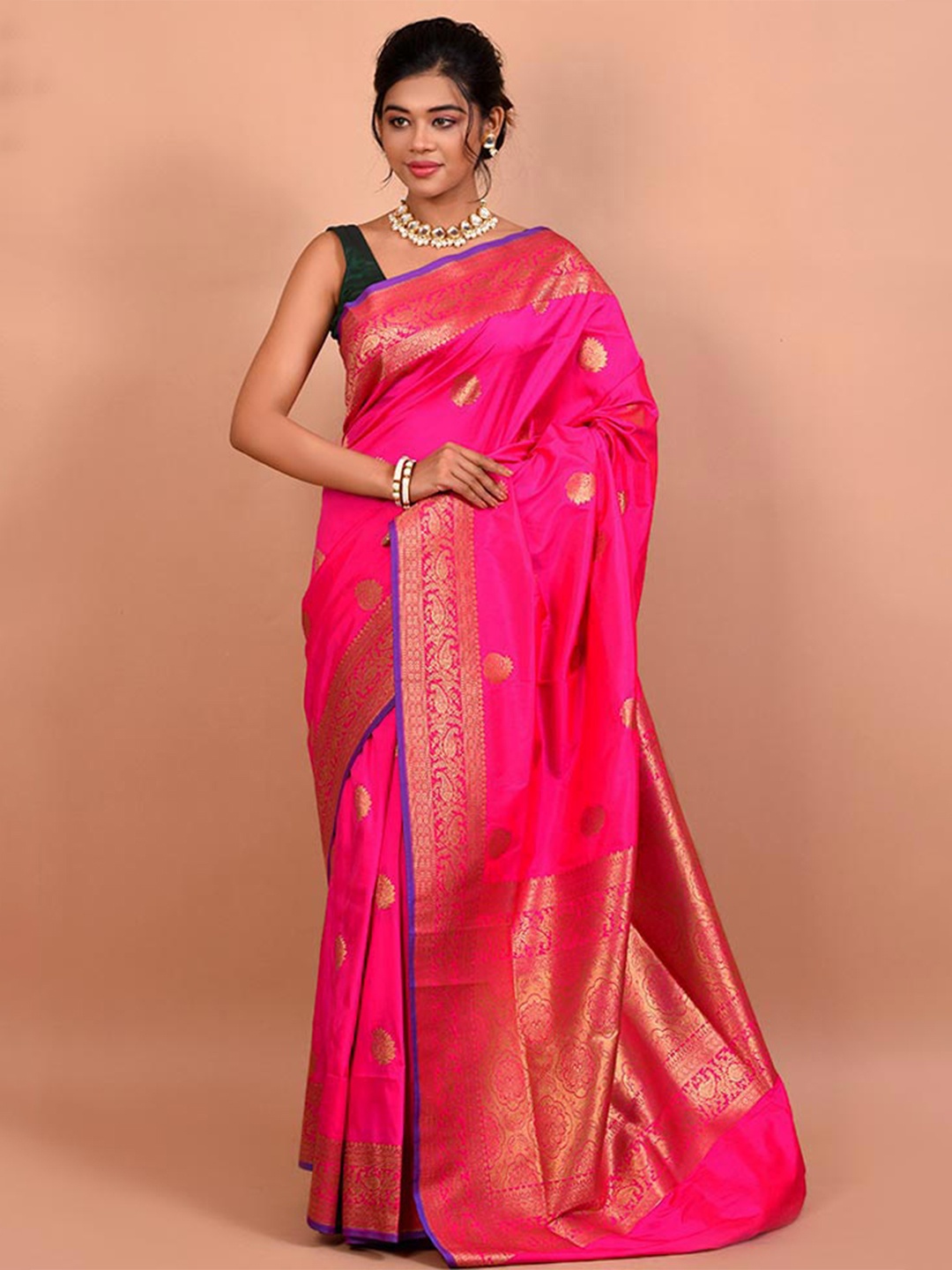 

AllSilks Ethnic Woven Design Zari Uppada Saree, Pink