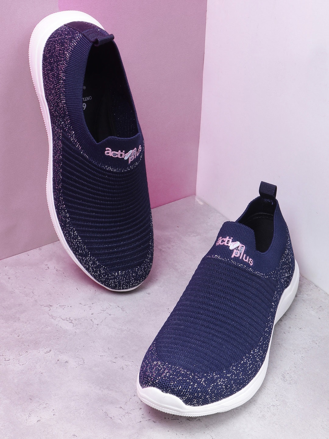 

Action Plus Women Woven Design Mesh Comfort Insole Slip-On Sneakers, Navy blue