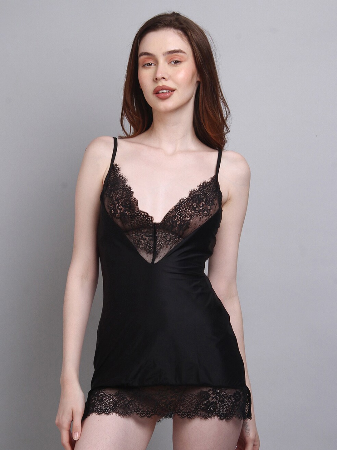 

Herryqeal Shoulder Straps Sheer Lace Baby Doll, Black