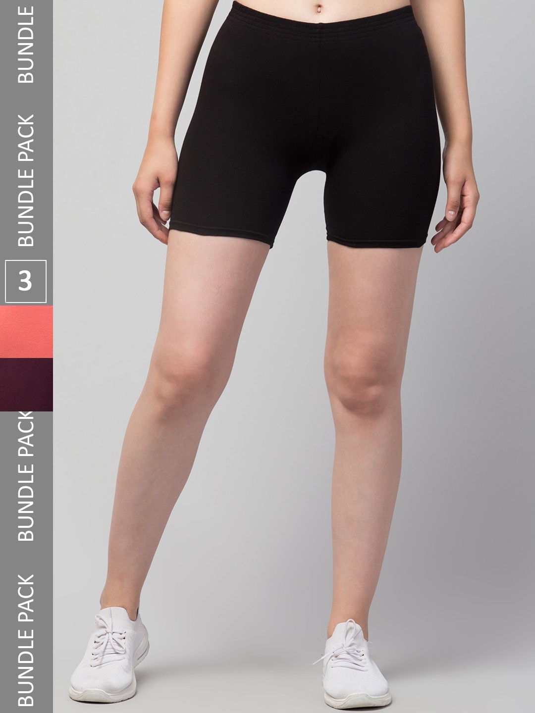 

Apraa & Parma Pack Of 3 Women Skinny Fit Biker Shorts, Black