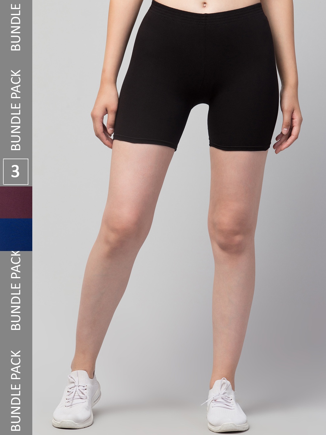 

Apraa & Parma Pack Of 3 Women Skinny Fit Biker Shorts, Black