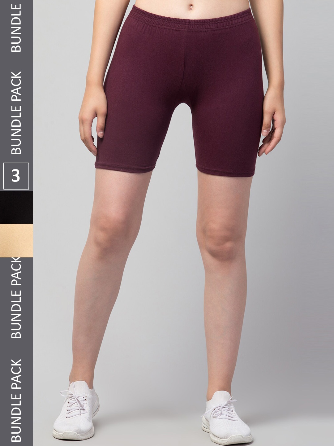 

Apraa & Parma Women Pack Of 3 Skinny Fit Pure Cotton Cycling Shorts, Black