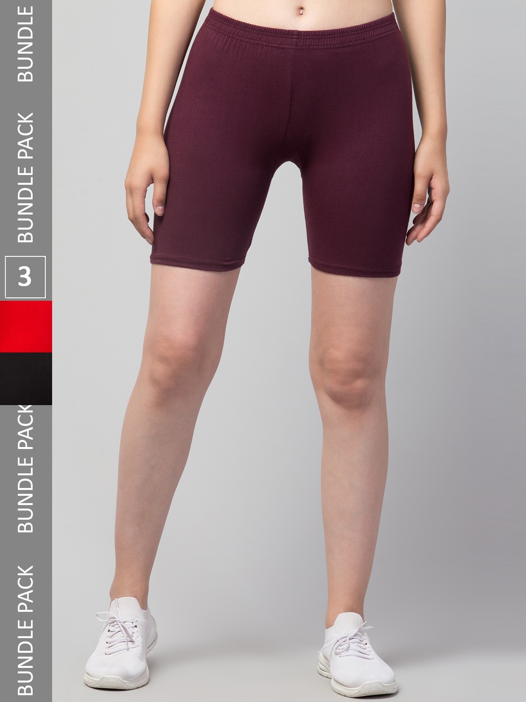

Apraa & Parma Pack Of 3 Women Skinny Fit Biker Shorts, Maroon