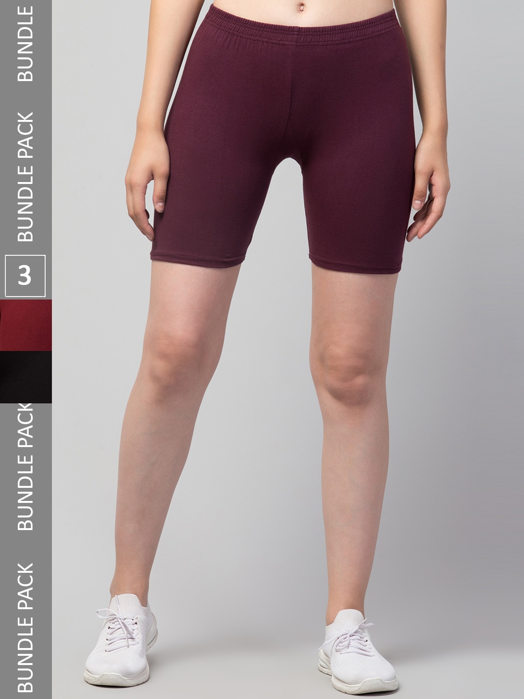 

Apraa & Parma Pack Of 3 Women Skinny Fit Biker Shorts, Burgundy