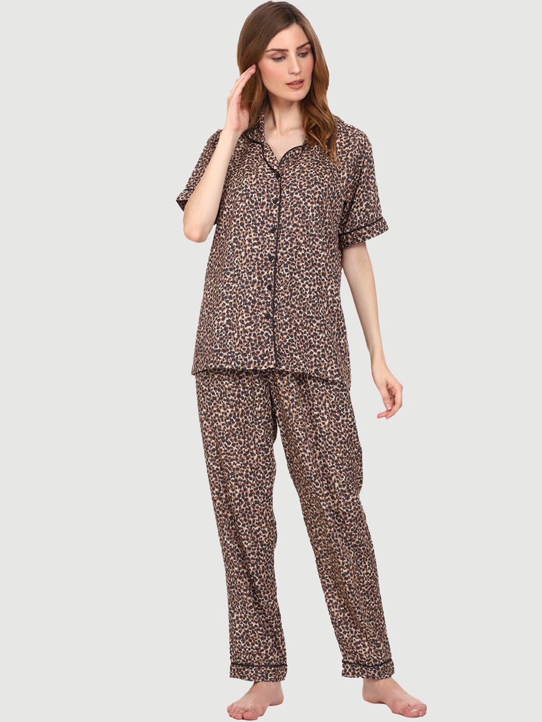 

Urban Komfort Animal Printed Night Suit, Beige