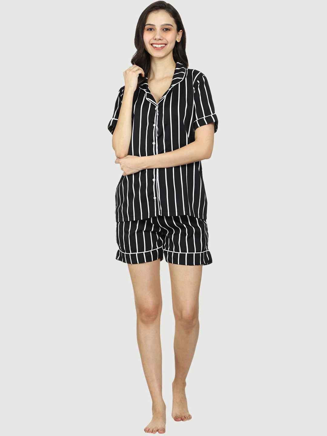 

Urban Komfort Striped Night Suit, Black