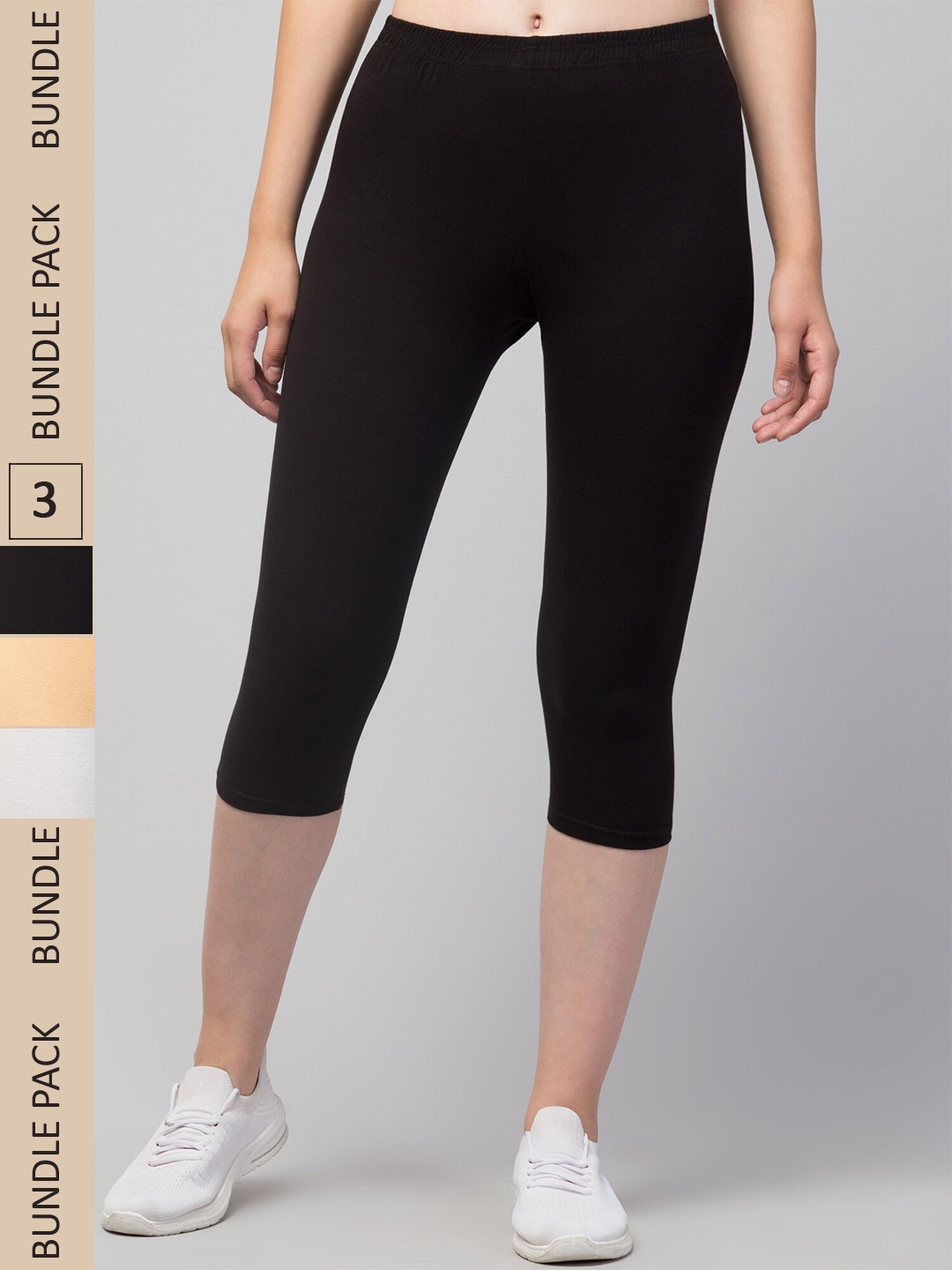 

Apraa & Parma Pack Of 3 Skinny Fit Sports Capris, Black