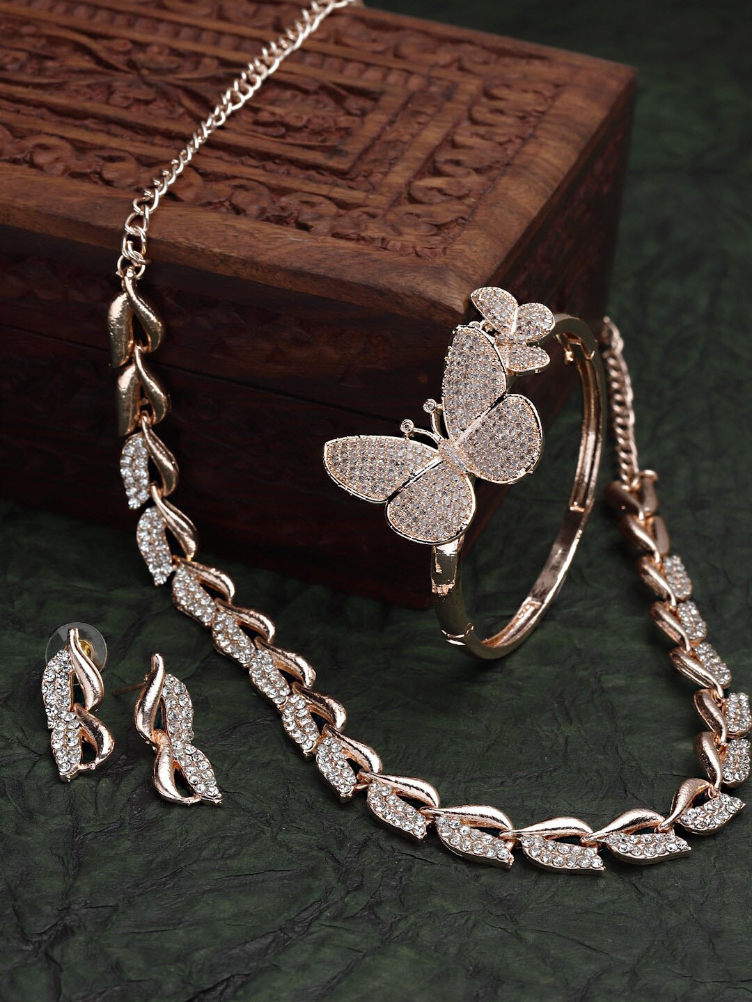 

ZENEME Rose Gold-plated CZ & AD Stone-Studded Jewellery Set
