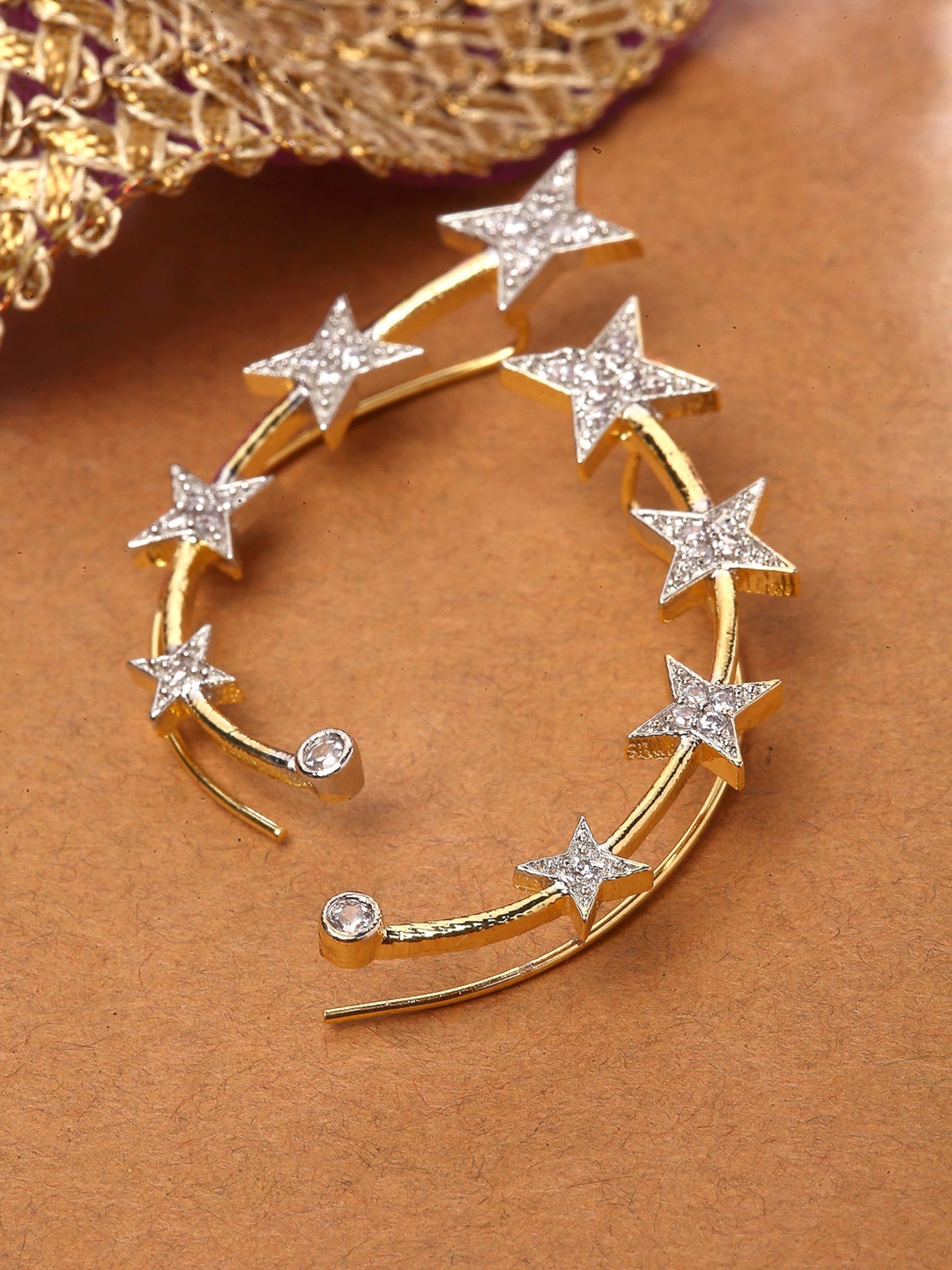 

ZENEME Gold-Plated Star Shaped Ear Cuff Earrings, White