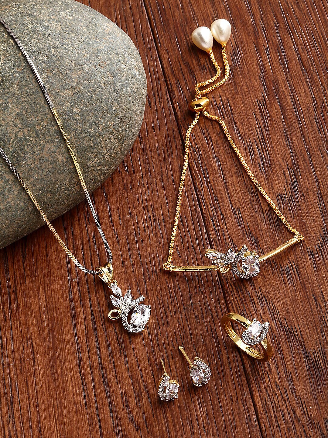 

ZENEME Gold-Plated AD Studded Jewellery Set