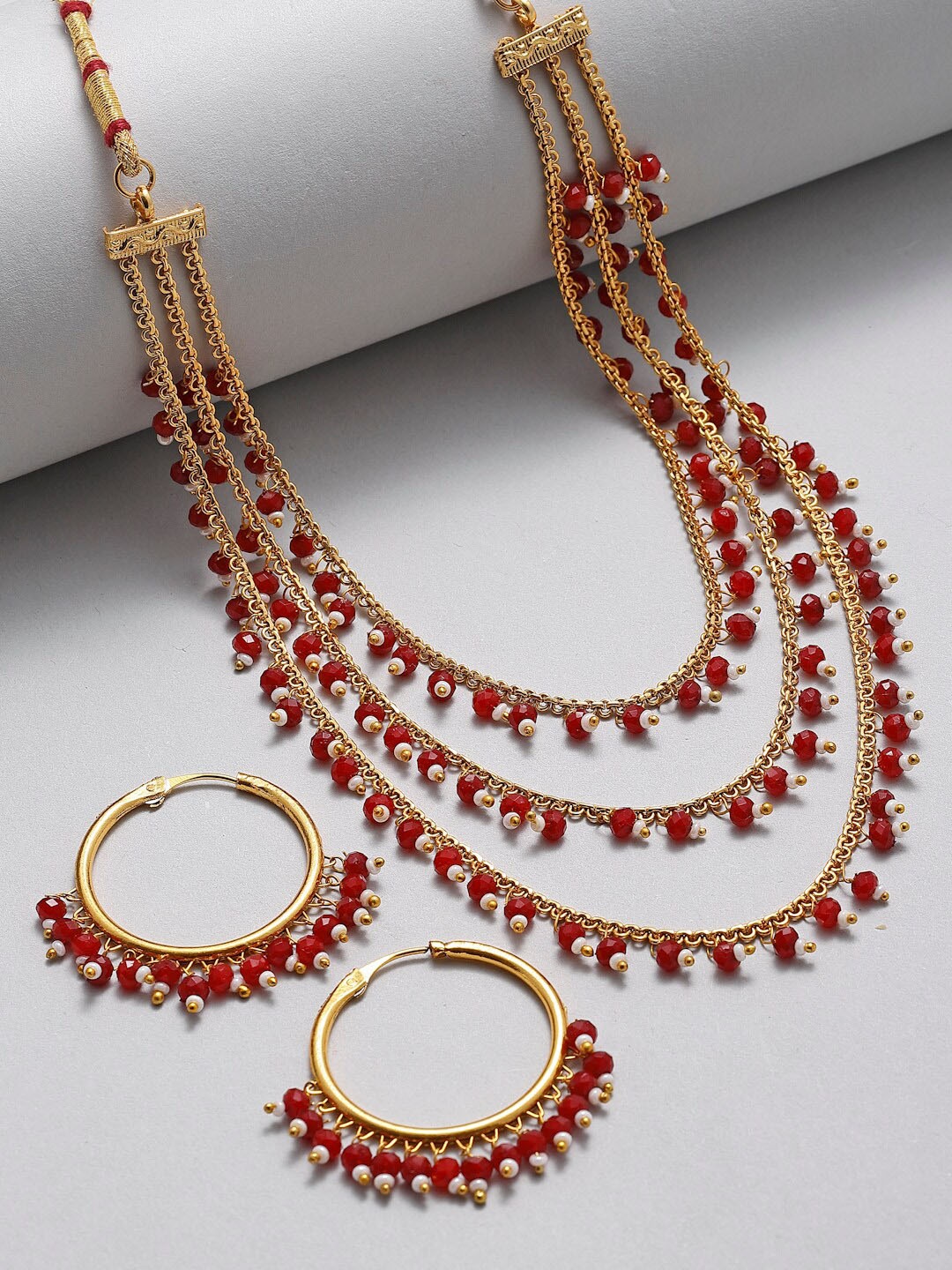 

ZENEME Gold-Plated Layered Jewellery Set, Red
