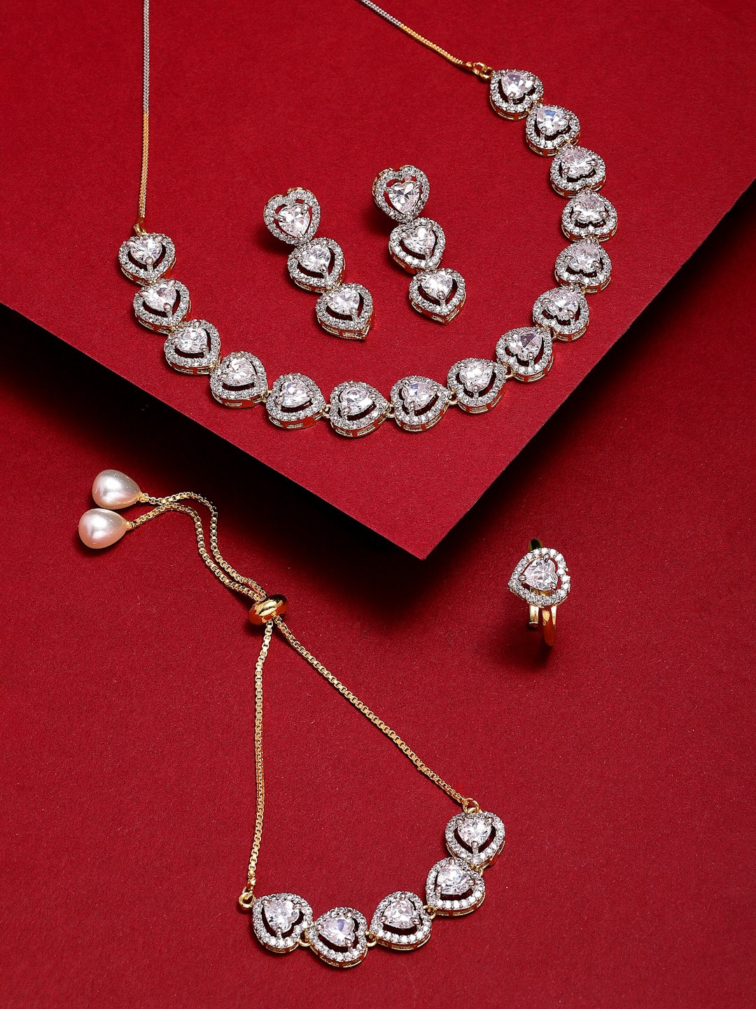 

ZENEME Gold-Plated AD Stone-Studded Jewellery Set