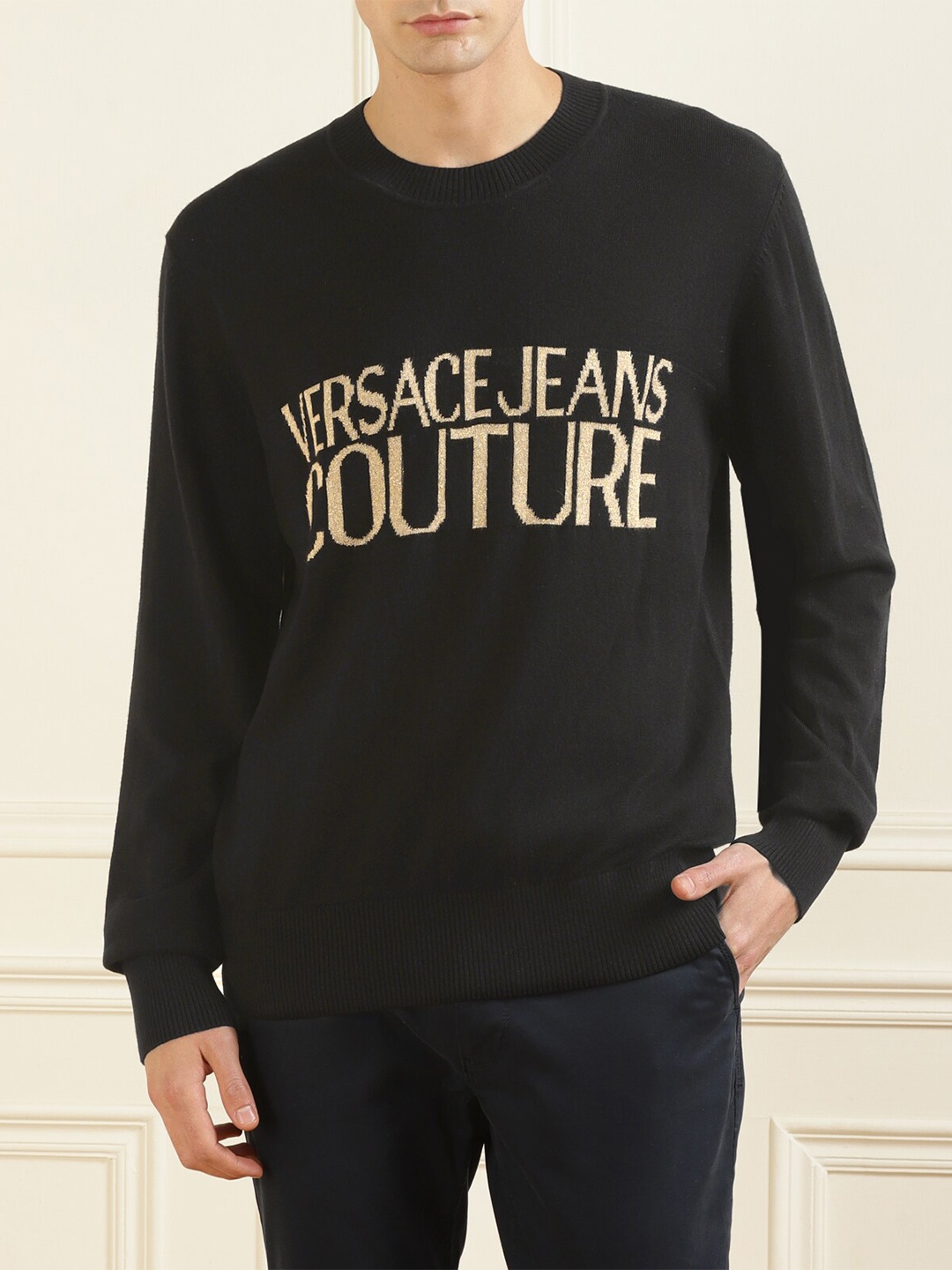 

Versace Jeans Couture Brand Logo Printed Cotton Pullover, Black