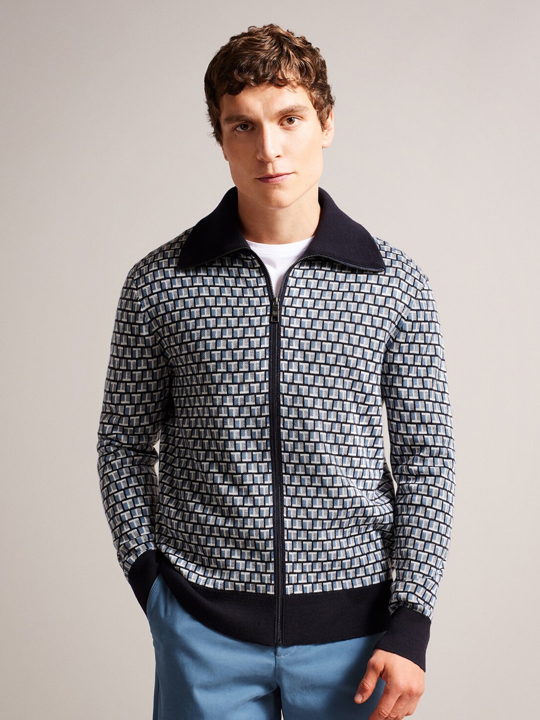 

Ted Baker Geometric Printed Cardigan, Blue