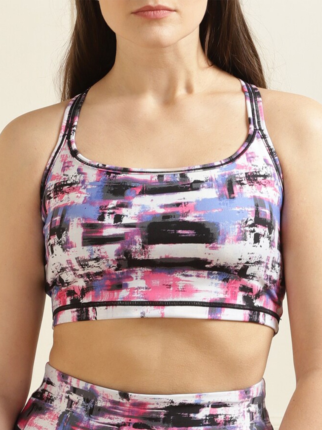 

DKNY Abstract Underwired Lightly Padded Racerback Sports Bra, Pink