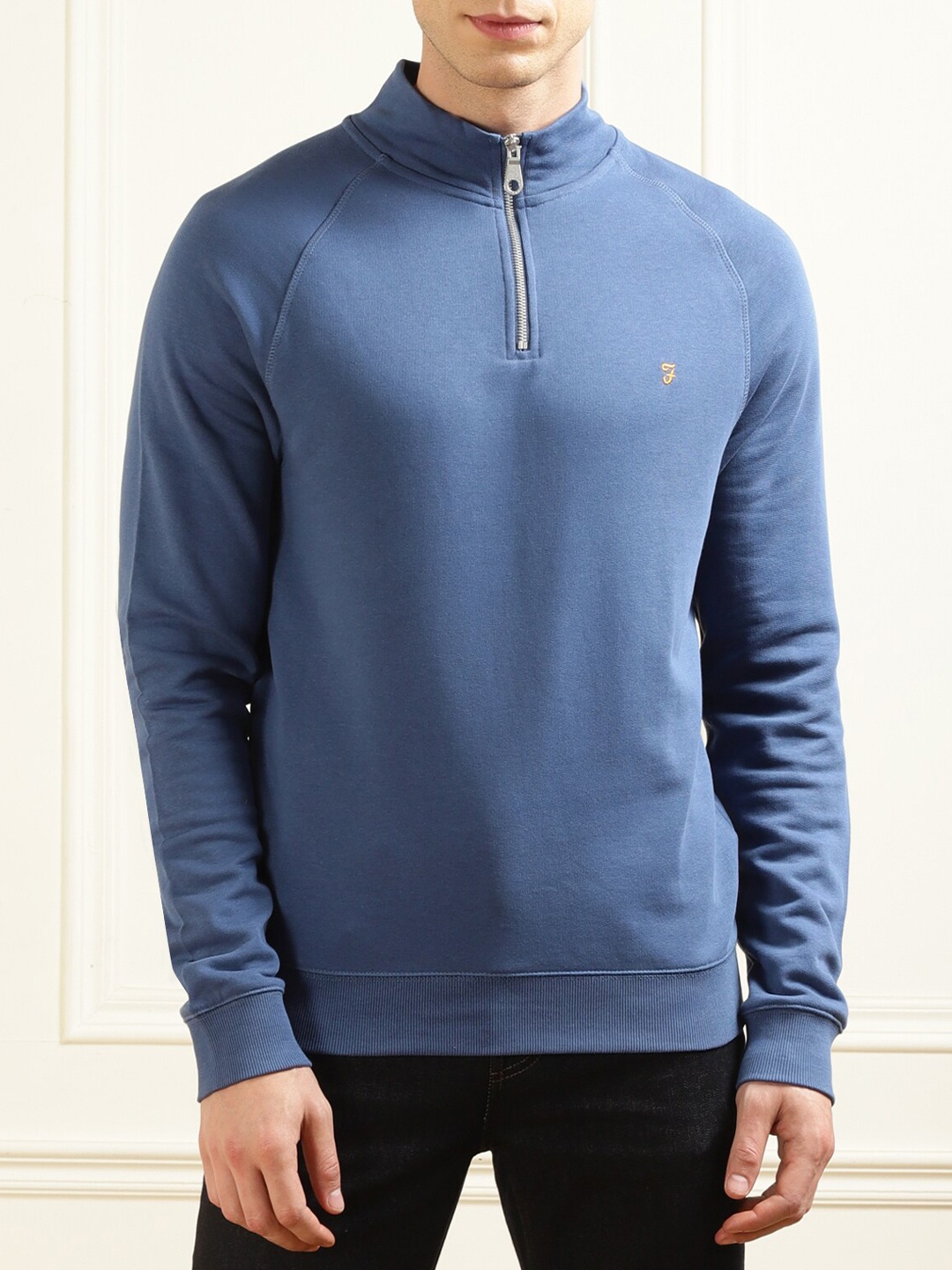 

Farah Mock Neck Long Sleeves Cotton Pullover, Blue