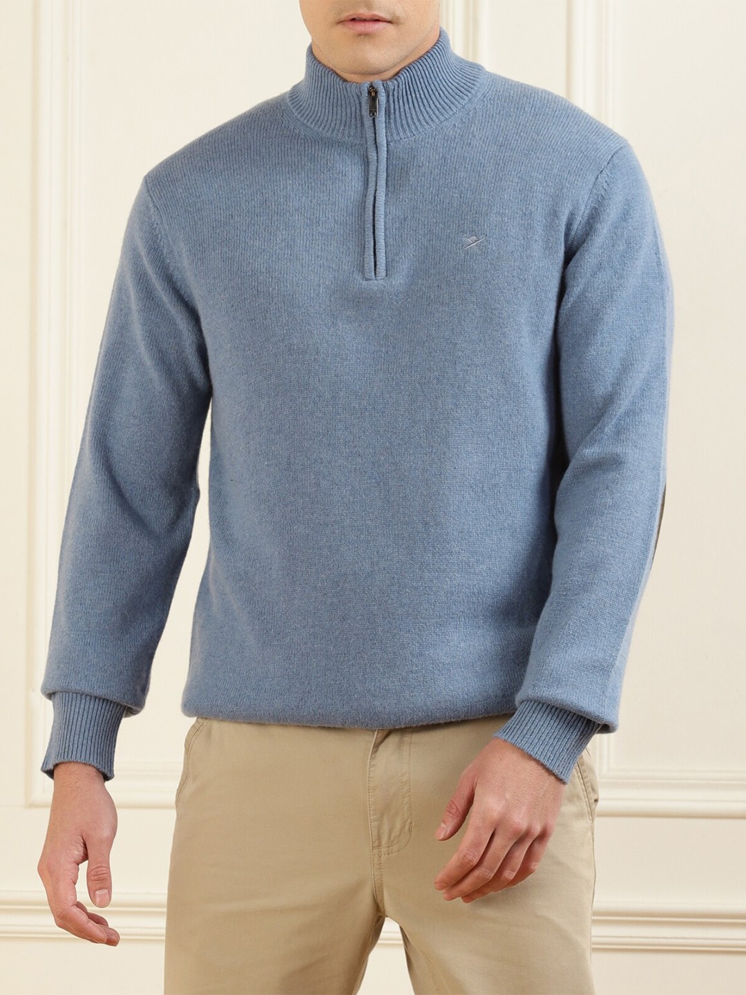 

HACKETT LONDON Mock Collar Ribbed Pure Wool Pullover, Blue