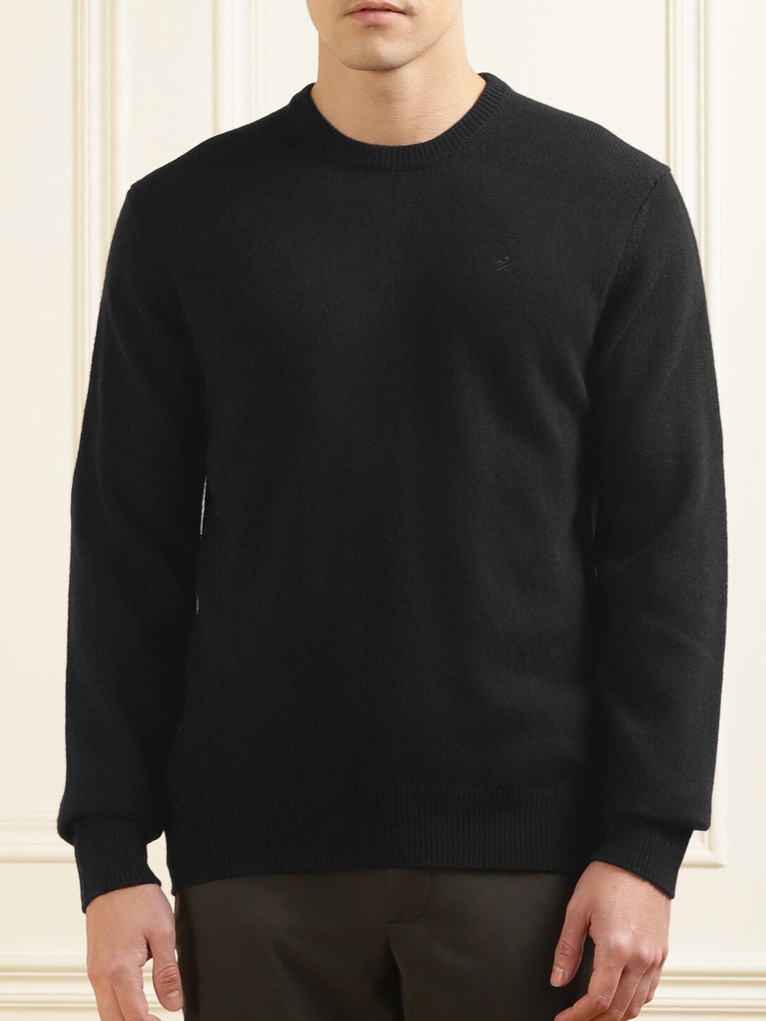 

HACKETT LONDON Round Neck Wool Pullover, Black