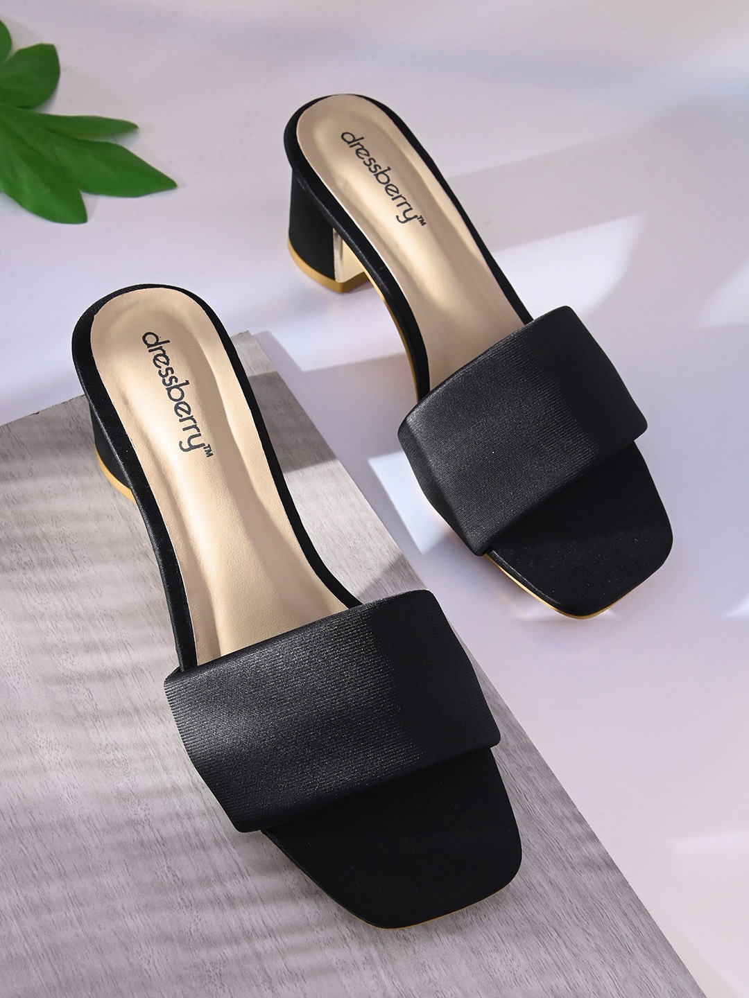 

DressBerry Textured Open Toe Block Heels, Black