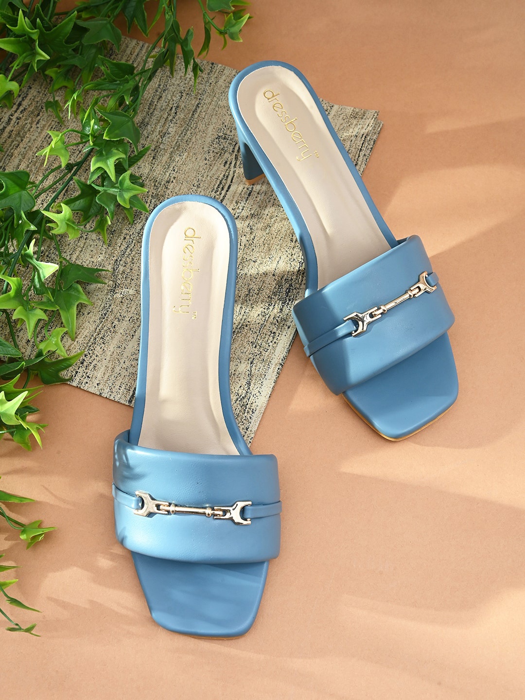 

DressBerry Embellished Open Toe Block Heels, Blue