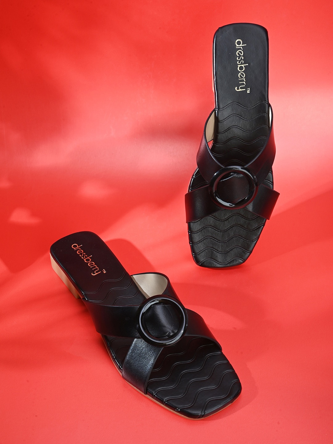 

DressBerry Cross Strap Open Toe Flats, Black