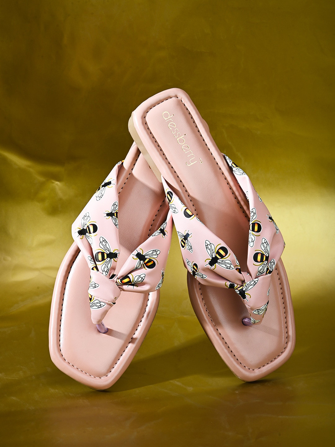 

DressBerry Printed T-Strap Flats, Pink