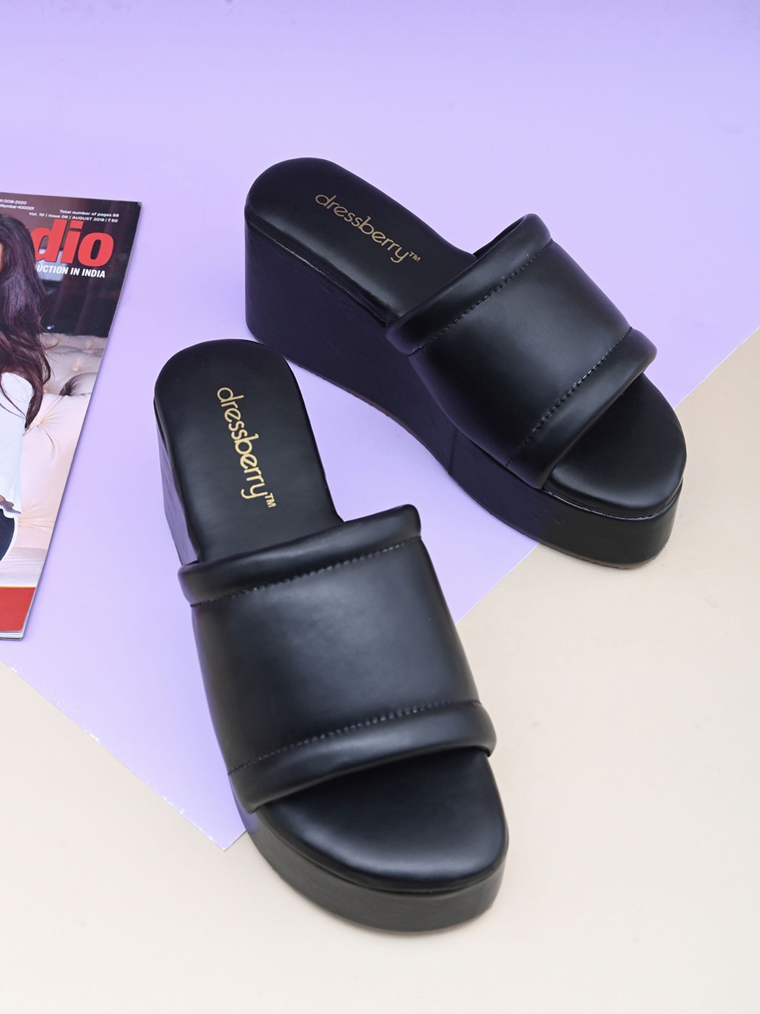 

DressBerry Open Toe Wedge Heels, Black