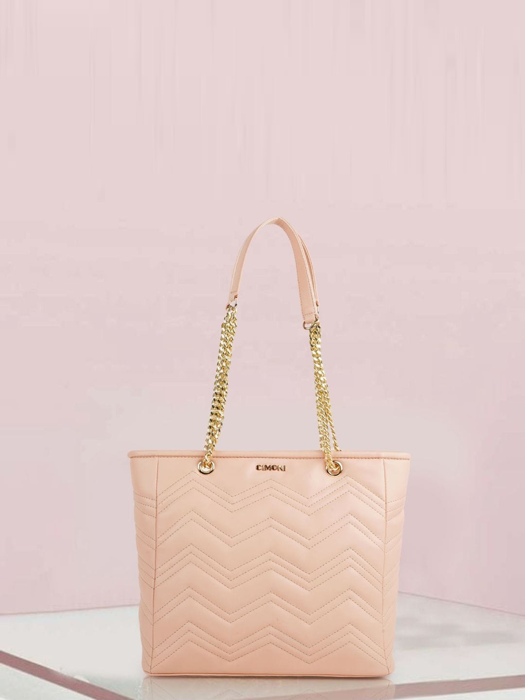 

CIMONI Textured Structured Shoulder Bag With Quilted, Peach