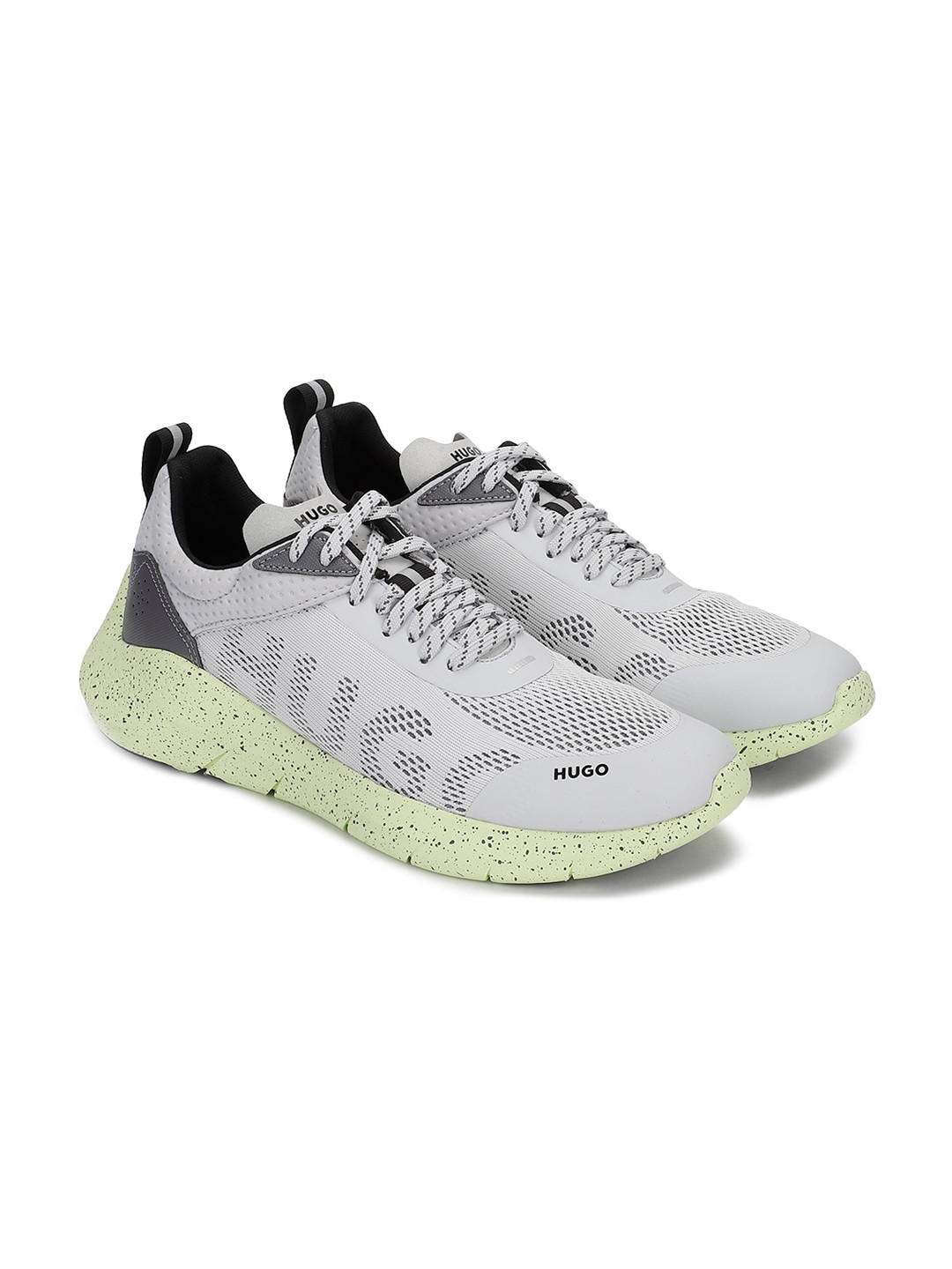 

HUGO Men Woven Design Leather Sneakers, Grey