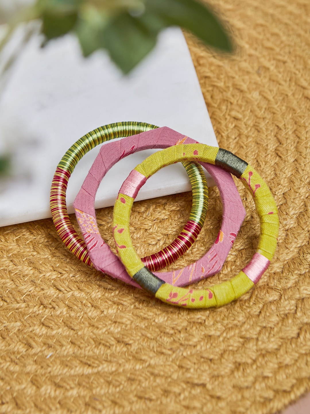 

Fabindia Set Of 3 Fabric Bangles, Pink