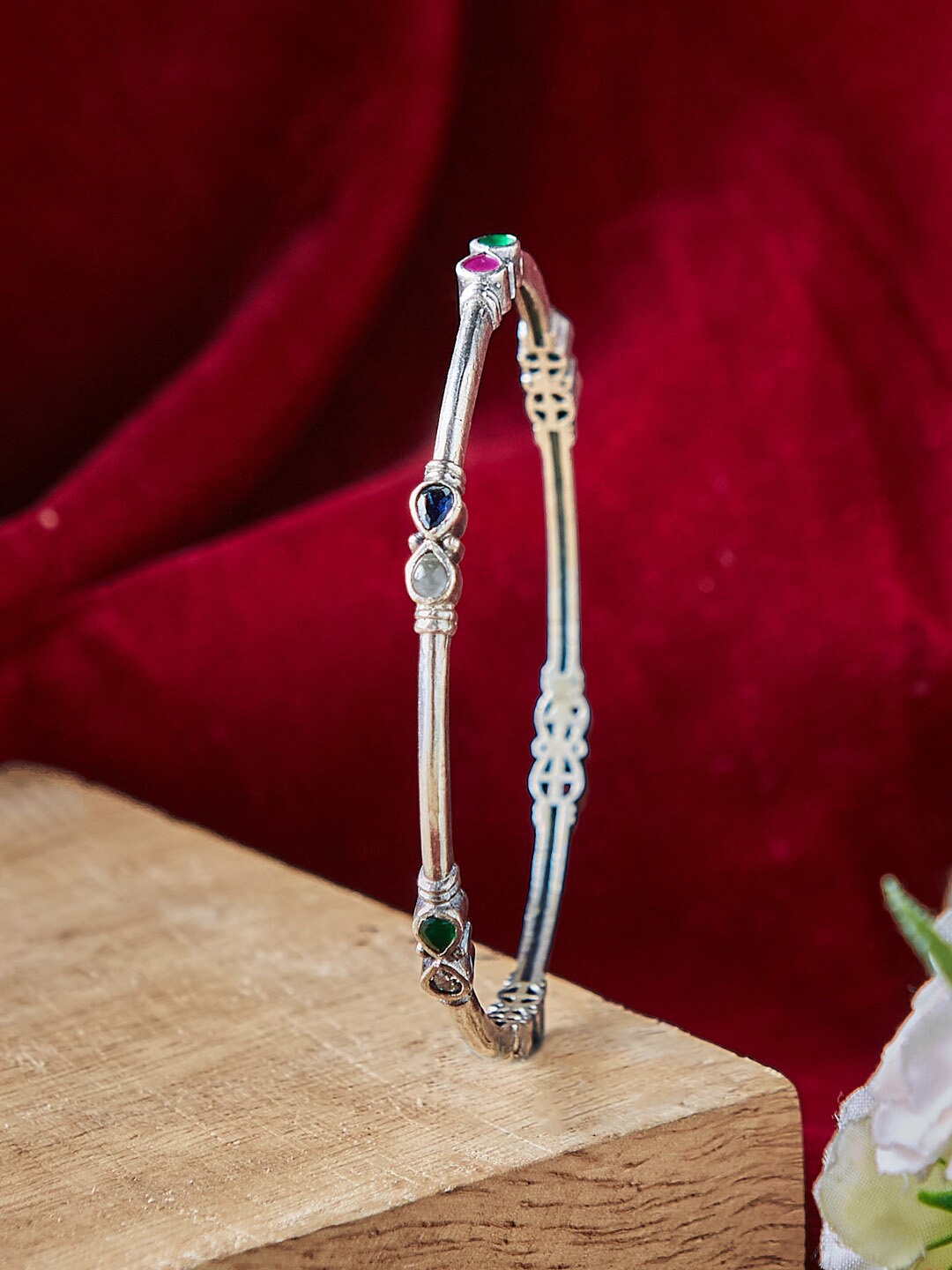 

Fabindia Kemp Stone-Studded Silver Bangle