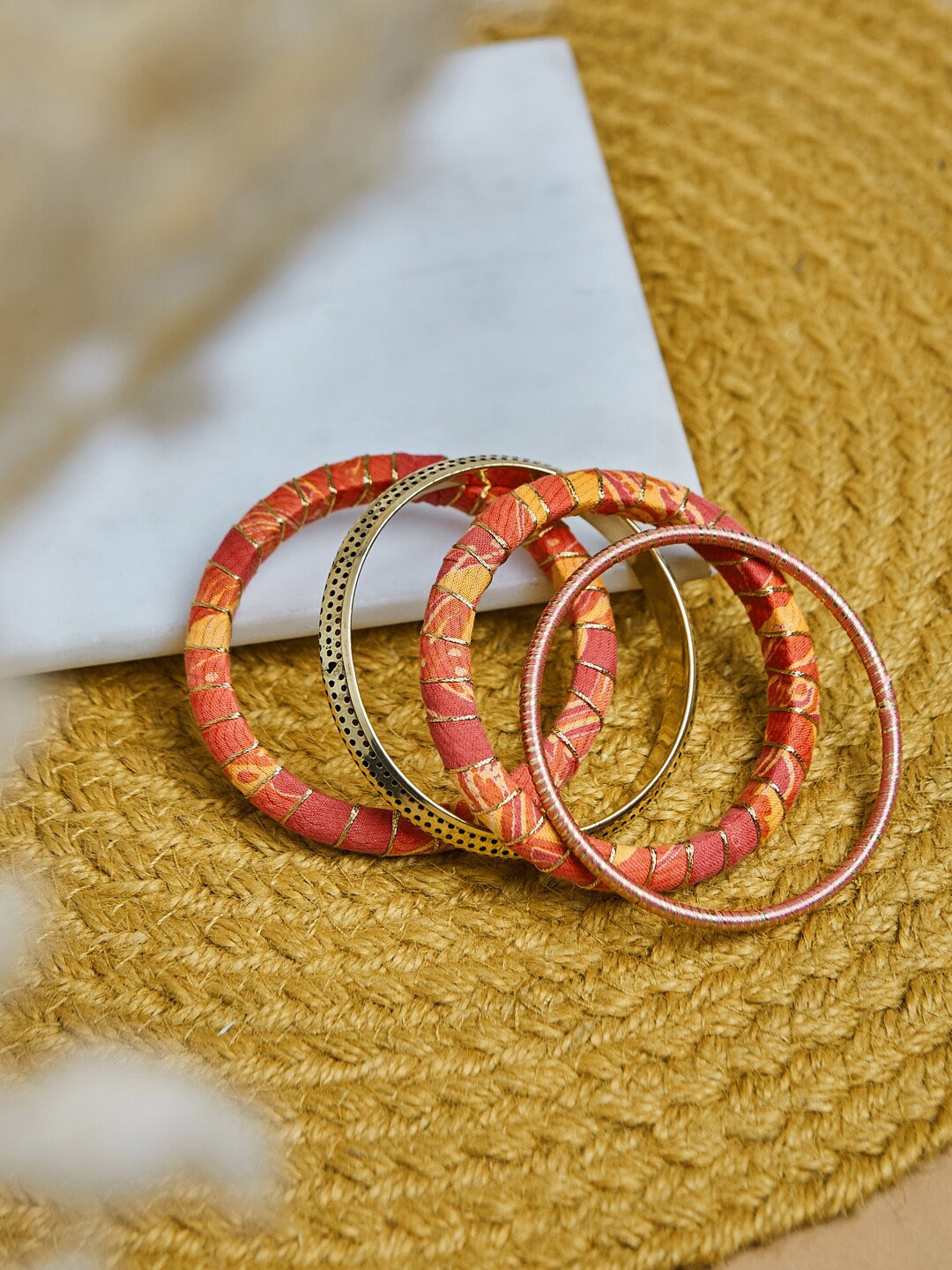 

Fabindia Set Of 4 Fabric & Thread Bangles, Pink