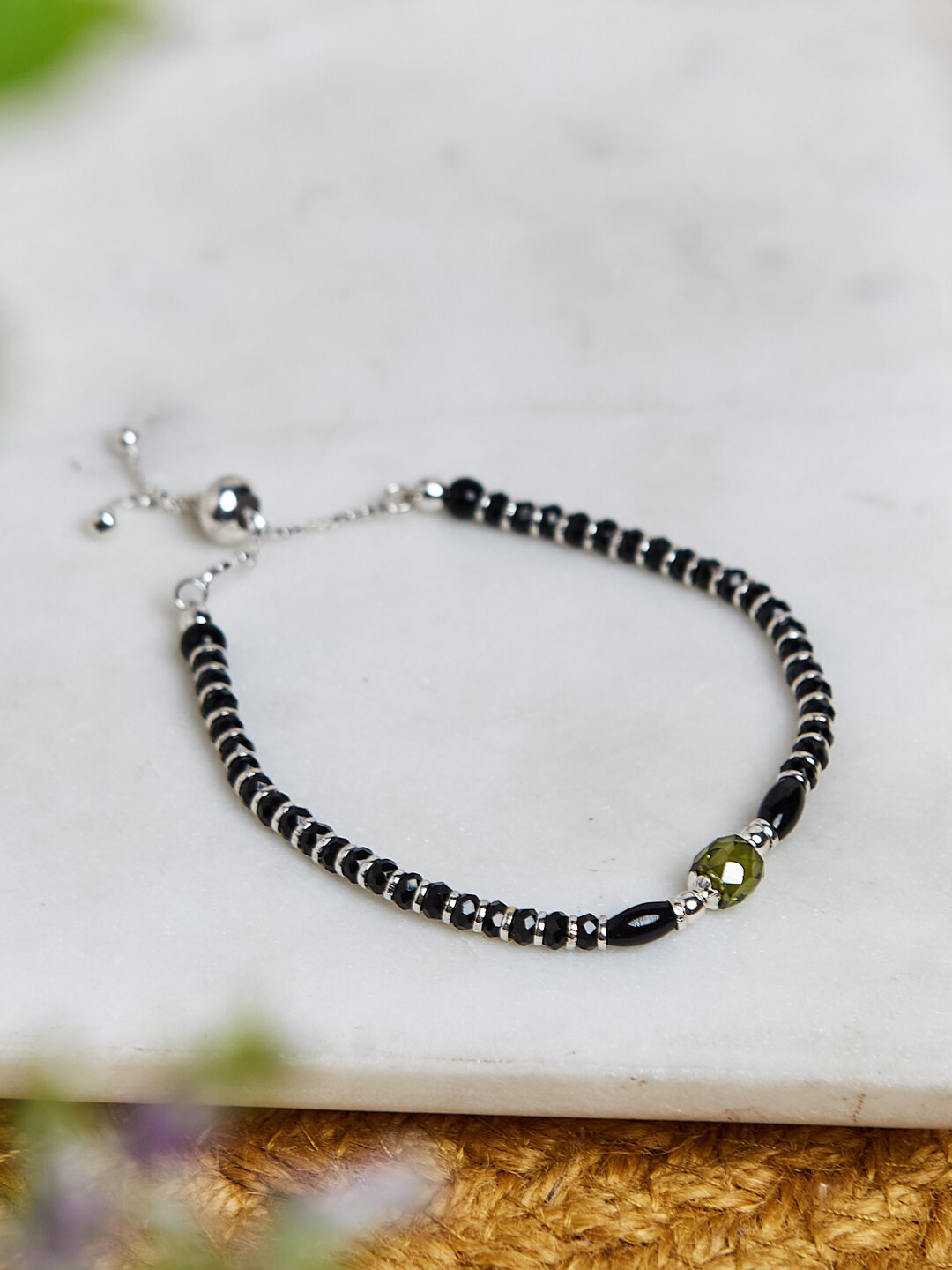 

Fabindia Silver-Plated Beaded Multistrand Bracelet, Black