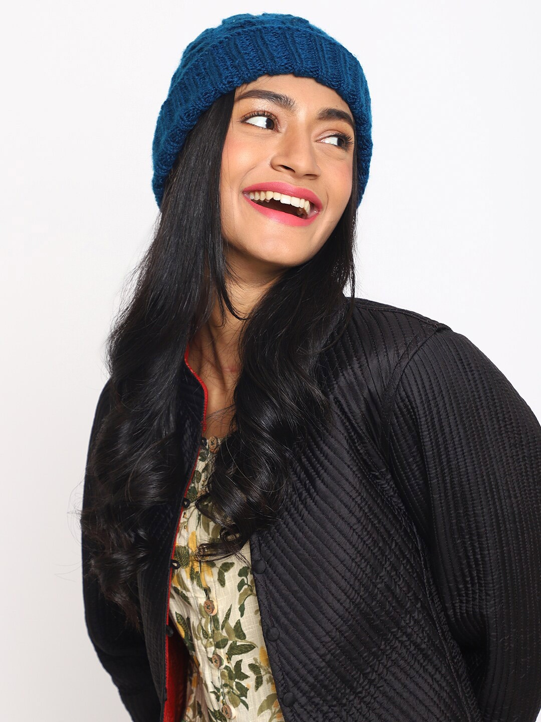

Fabindia Women Acrylic Knitted Beanie, Teal
