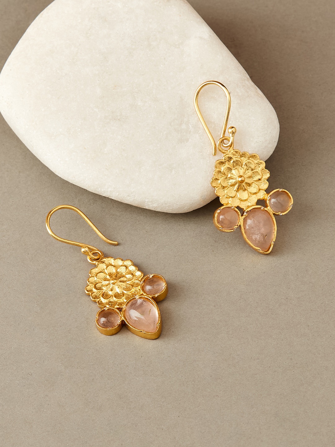 

Fabindia Gold-Plated Stone Studded Contemporary Drop Earrings, Peach
