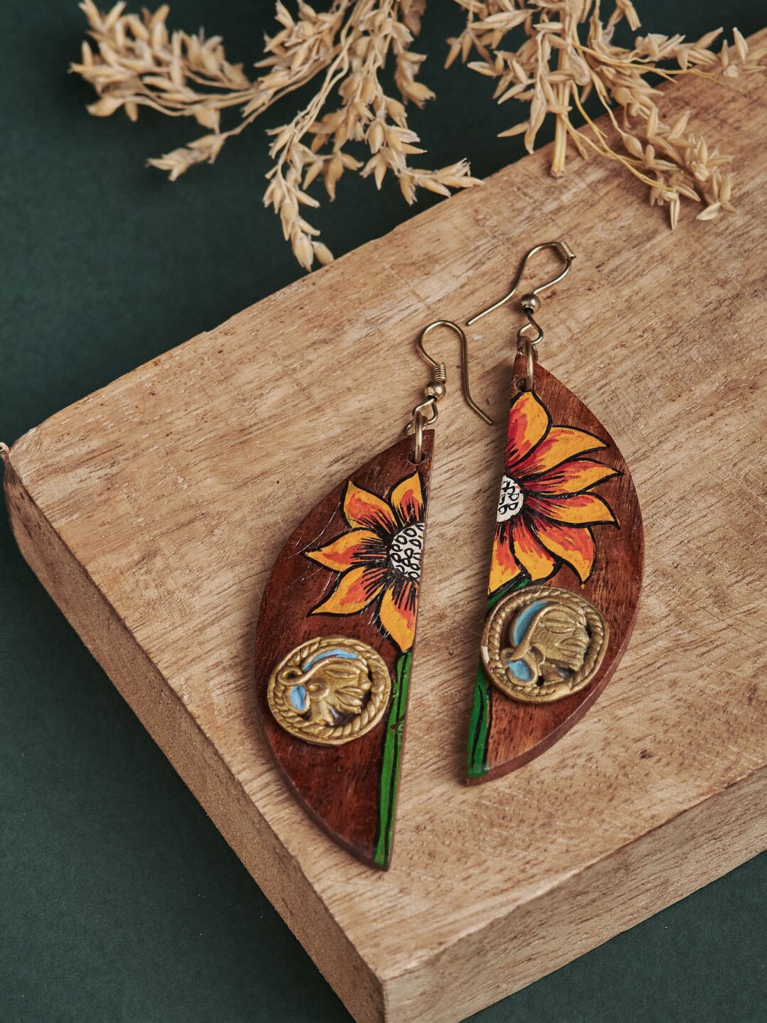

Fabindia Contemporary Wood Dangle Drop Earrings, Brown