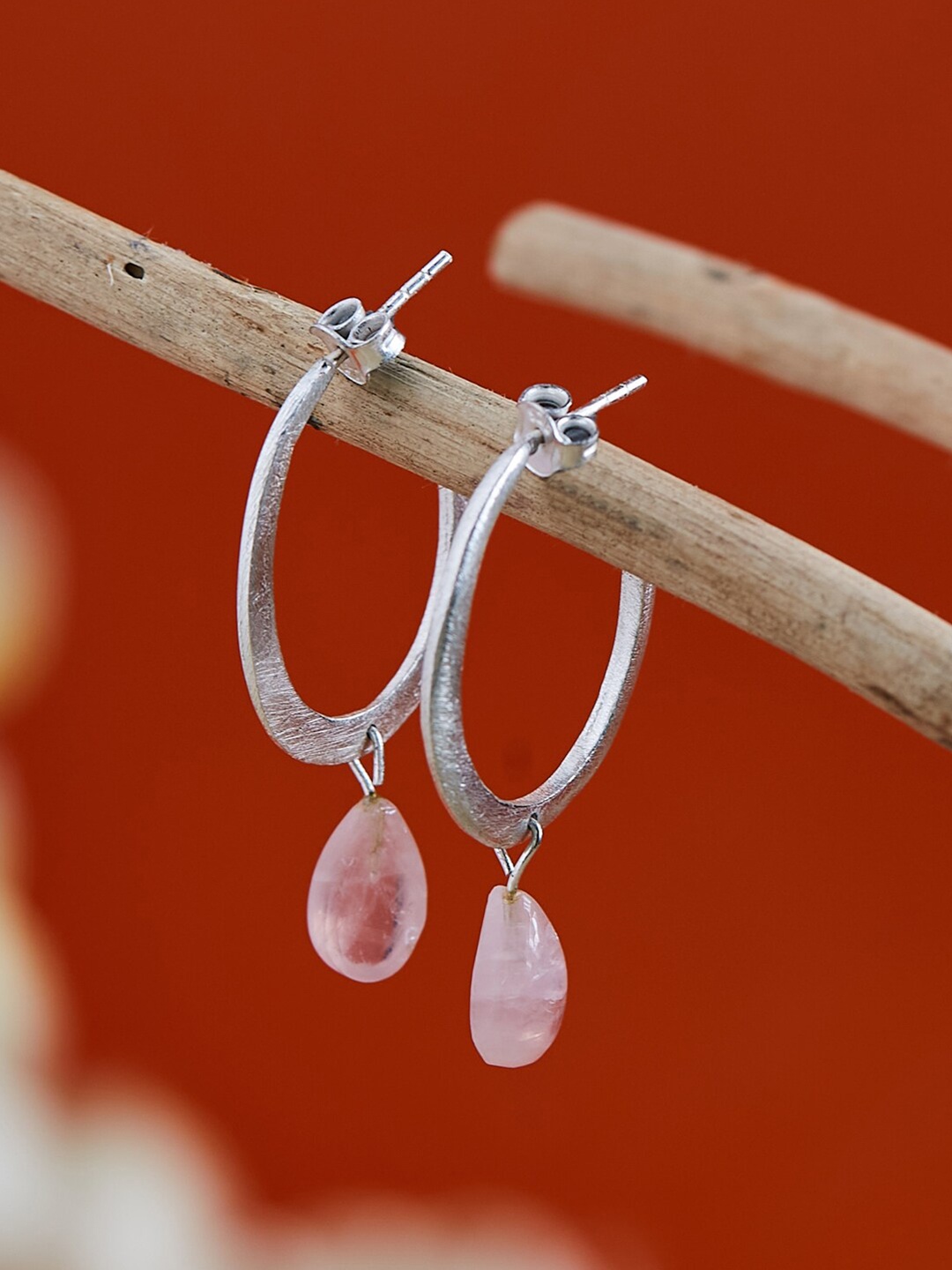 

Fabindia Silver-Plated Circular Half Hoop Earrings, Pink