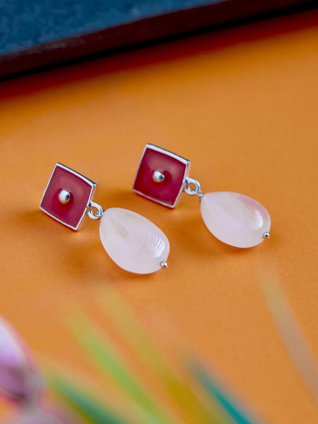 

Fabindia 92.5 Sterling Silver-Plated Square Drop Earrings, Maroon