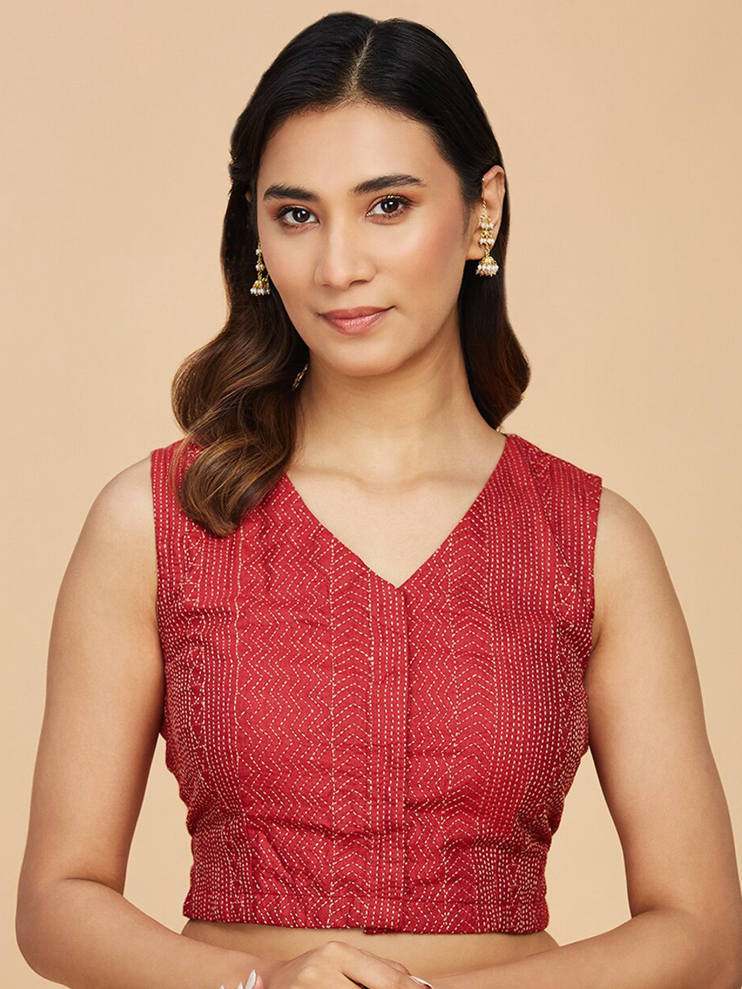 

Fabindia Embroidered Sleeveless Saree Blouse, Red