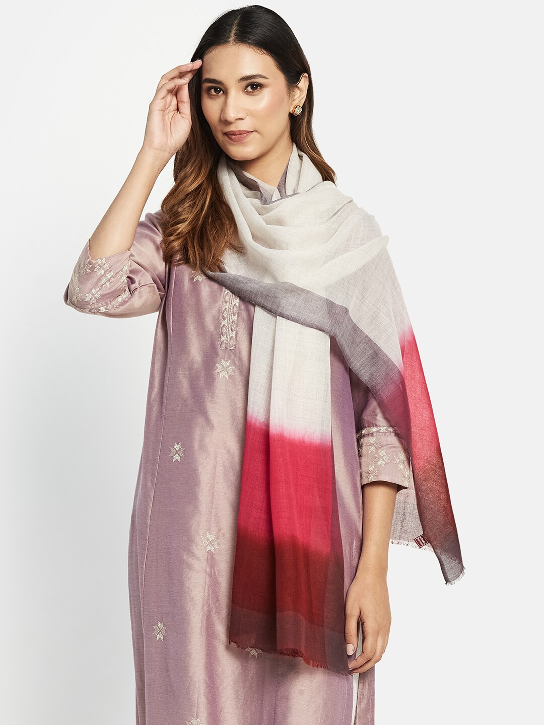 

Fabindia Women Ombre Tie and Dye Stole, Pink