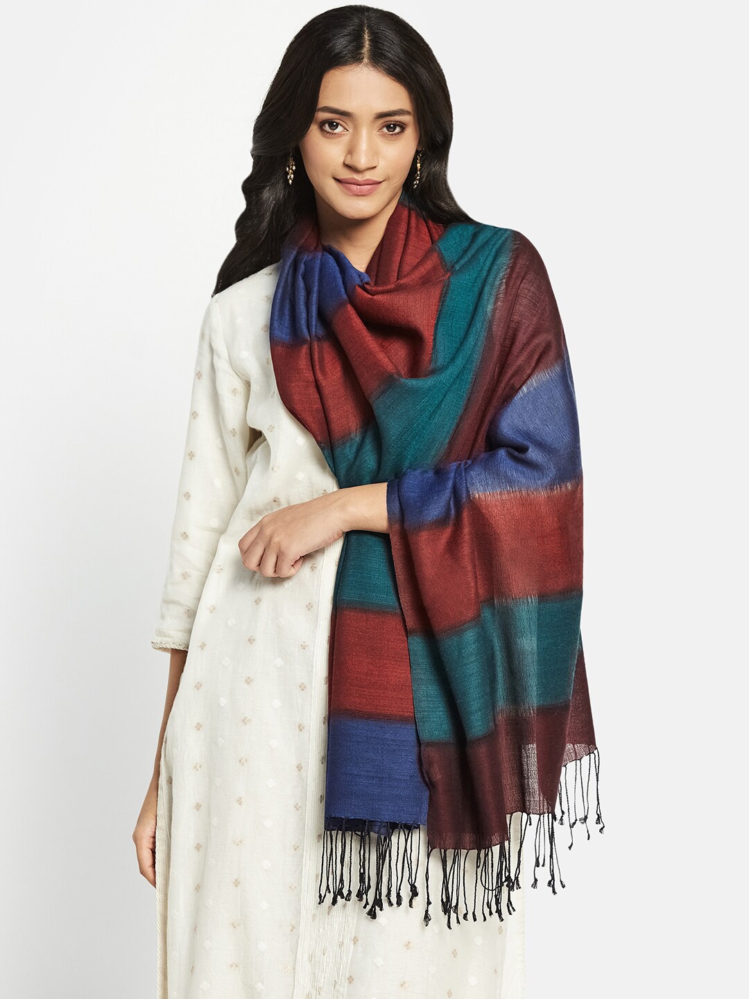 

Fabindia Women Colourblocked Stole, Red