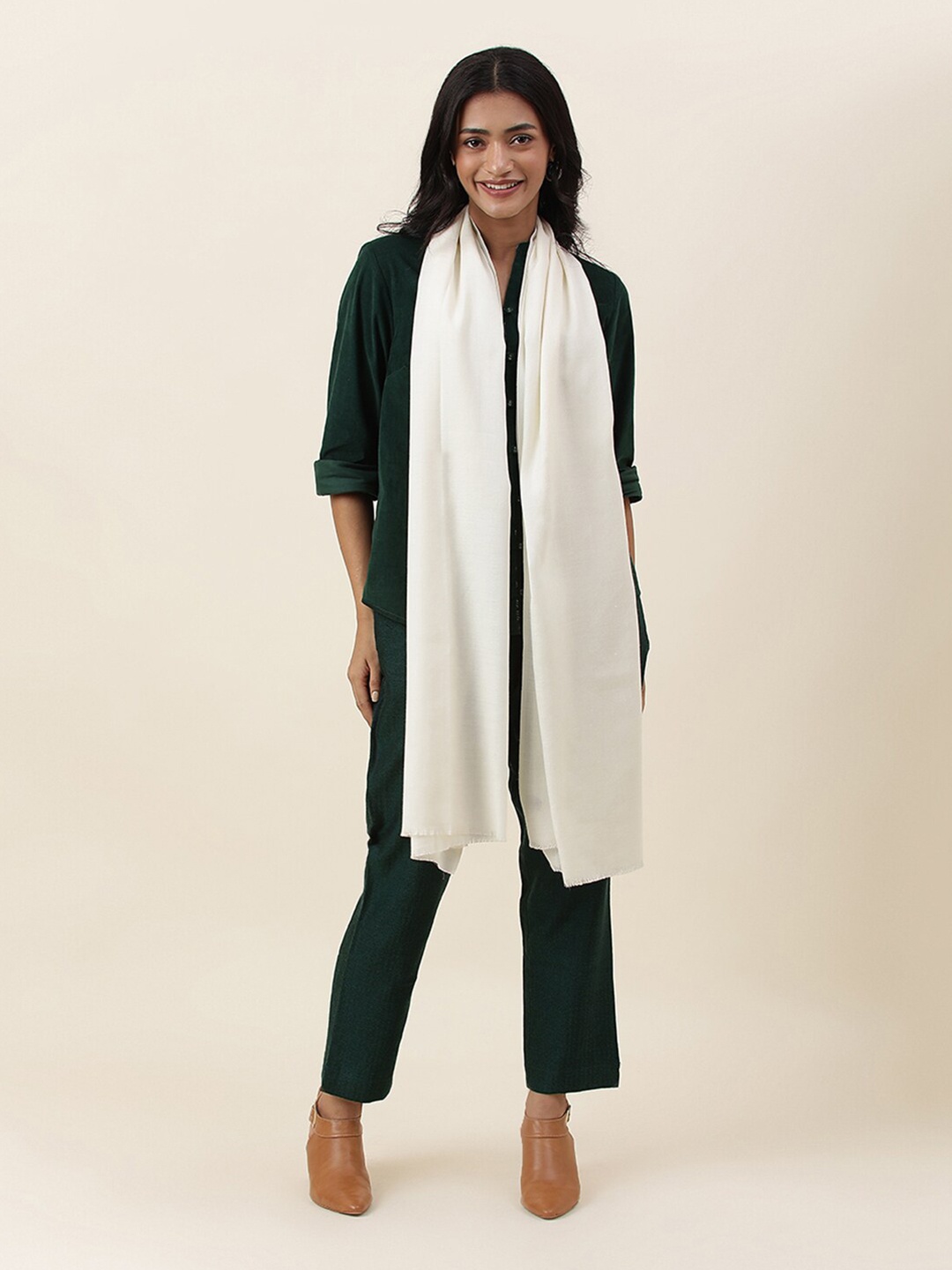 

Fabindia Women Hand Woven Woollen Stole, White